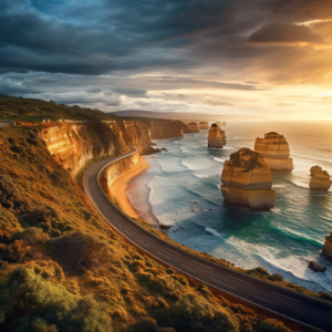 The Great Ocean Road with 12 Apostles in background